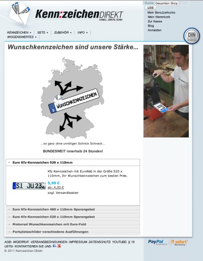 Kfz-Kennzeichen Shop Screenshot